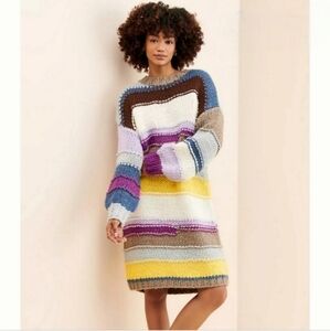 Callahan Paz Oversized Sweater Dress Size Large Stripped Multi Color N…
